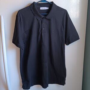 Mens Calvin Klein Short Sleev Black Collared 3 Button Black Shirt Size Large C29